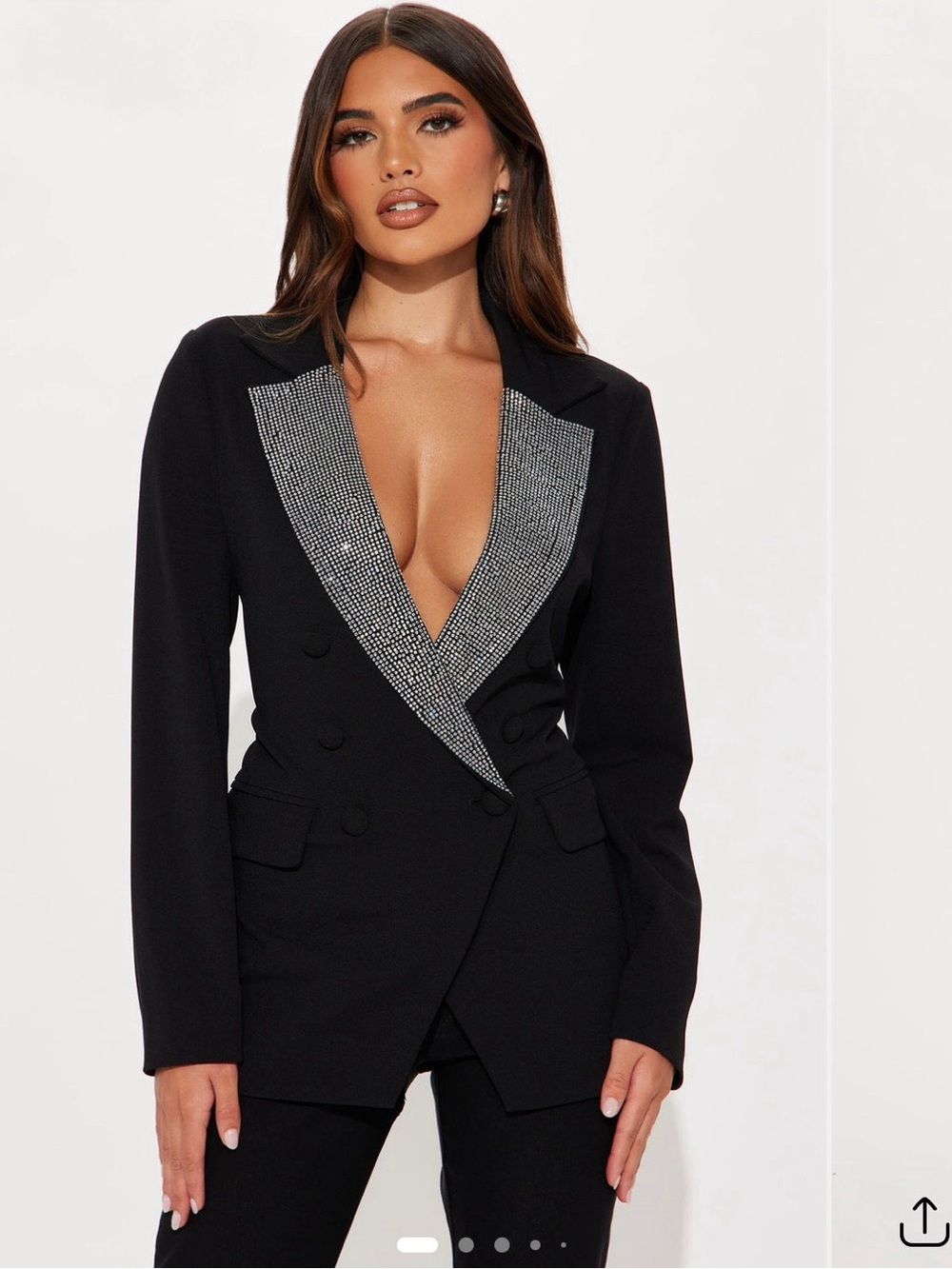 Fashion Nova Black Rhinestone-Trim Blazer